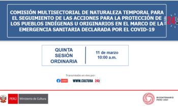 Comisión multisectorial de naturaleza temporal para el seguimiento de las acciones para la protección de los pueblos indígenas u originarios en el marco de la emergencia sanitaria declarada por el COVID-19 - Quinta sesión ordinaria